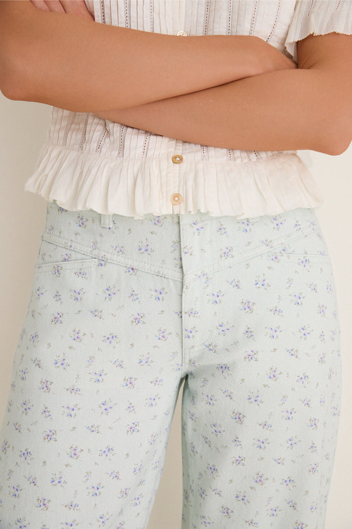Minty Floral Mid Rise Selena Crop Jean