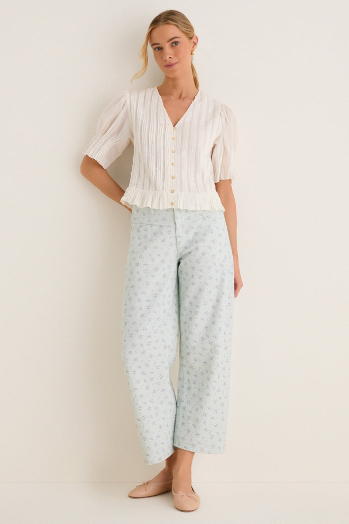 Minty Floral Mid Rise Selena Crop Jean