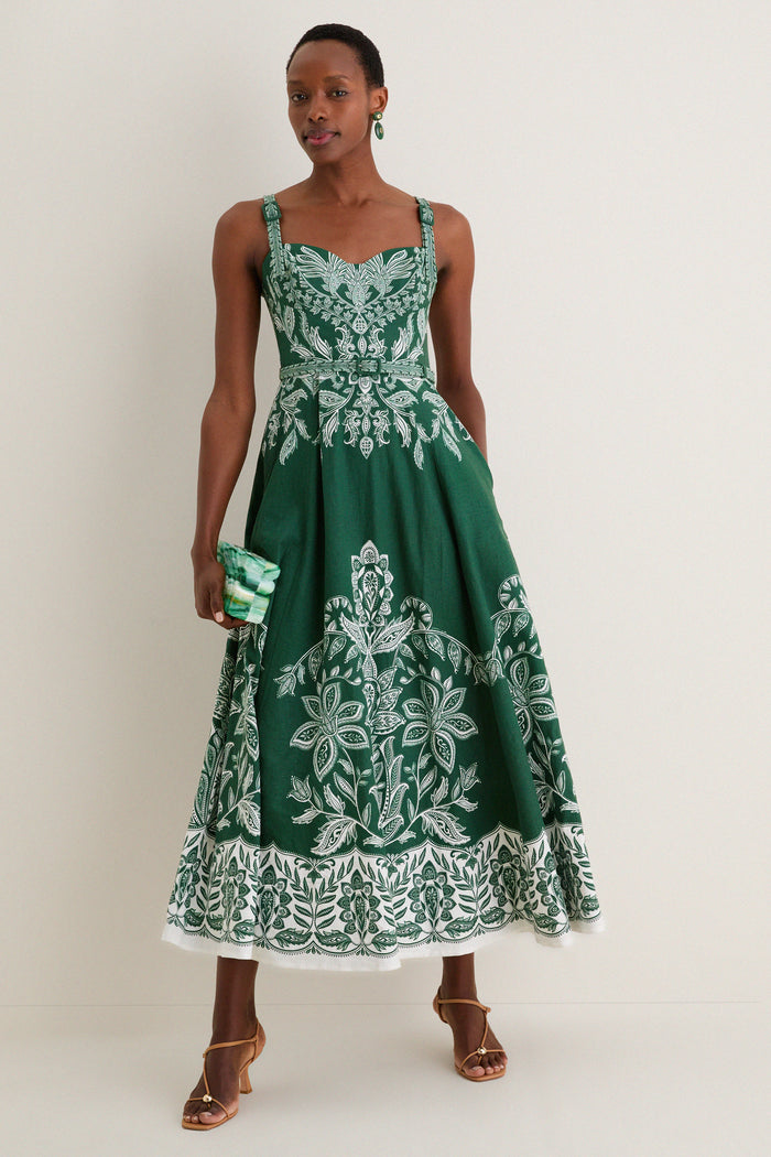 Miranda Dark Green Belt Buckles Maxi Dress