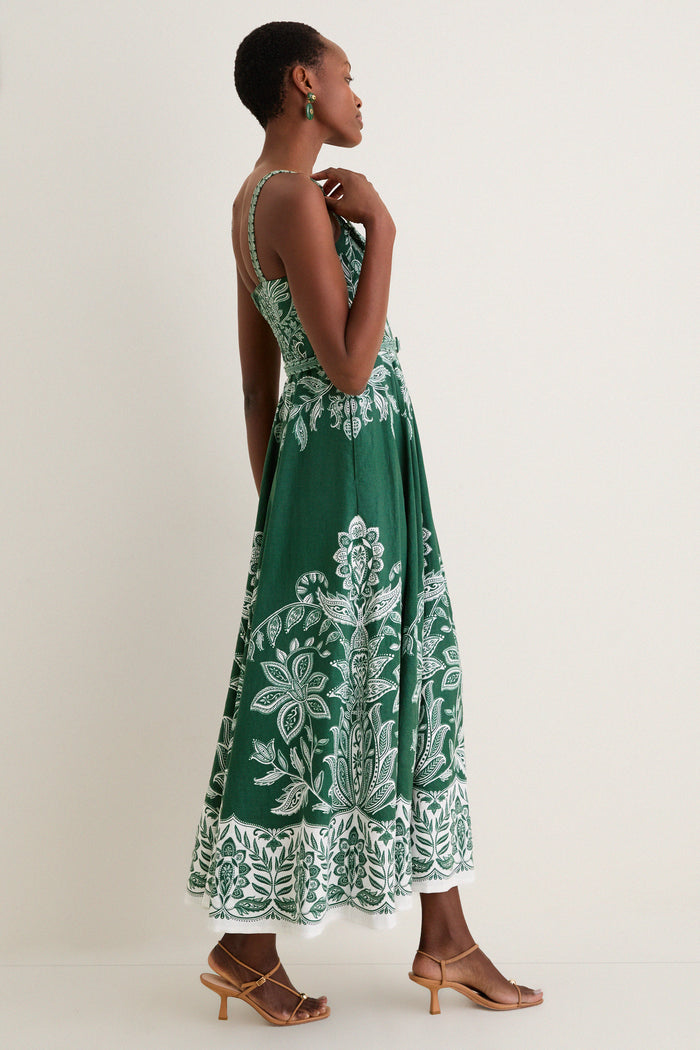 Miranda Dark Green Belt Buckles Maxi Dress