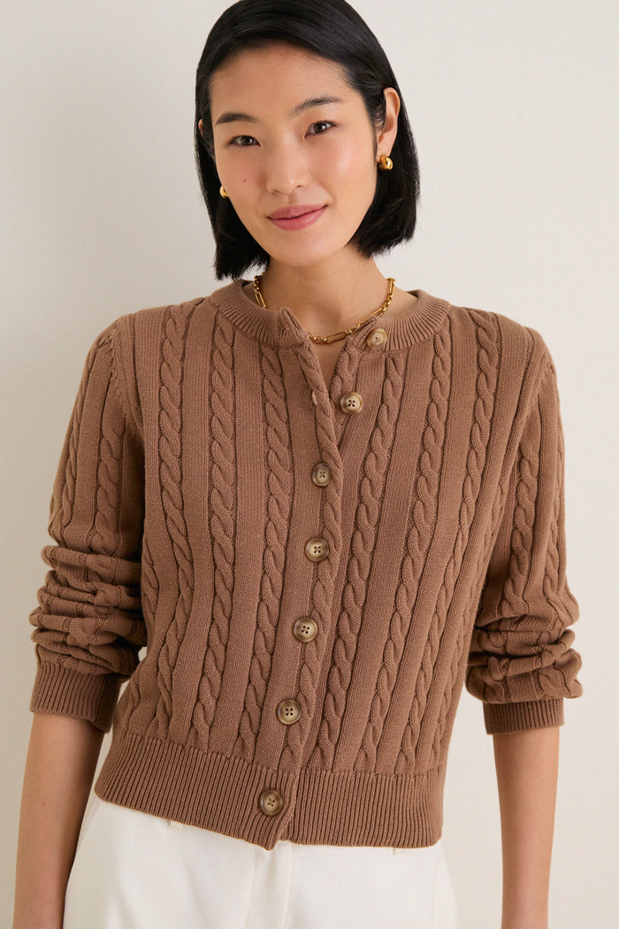 Mocha Cotton Cable Draper Cardigan