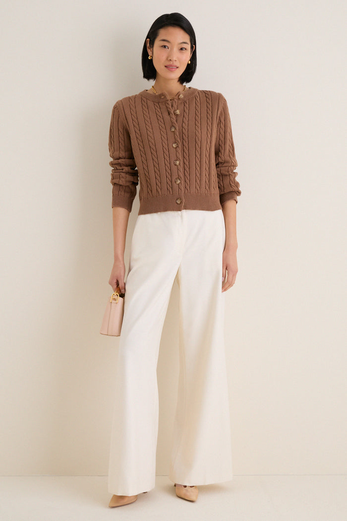Mocha Cotton Cable Draper Cardigan