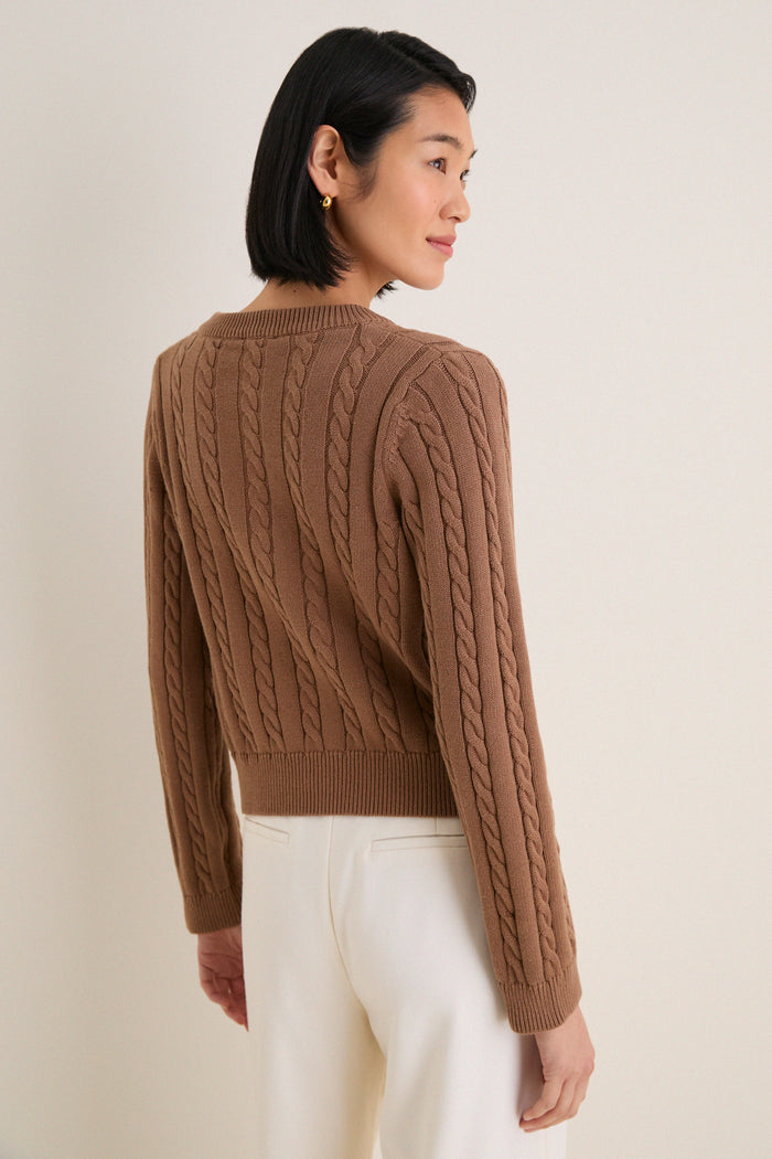 Mocha Cotton Cable Draper Cardigan