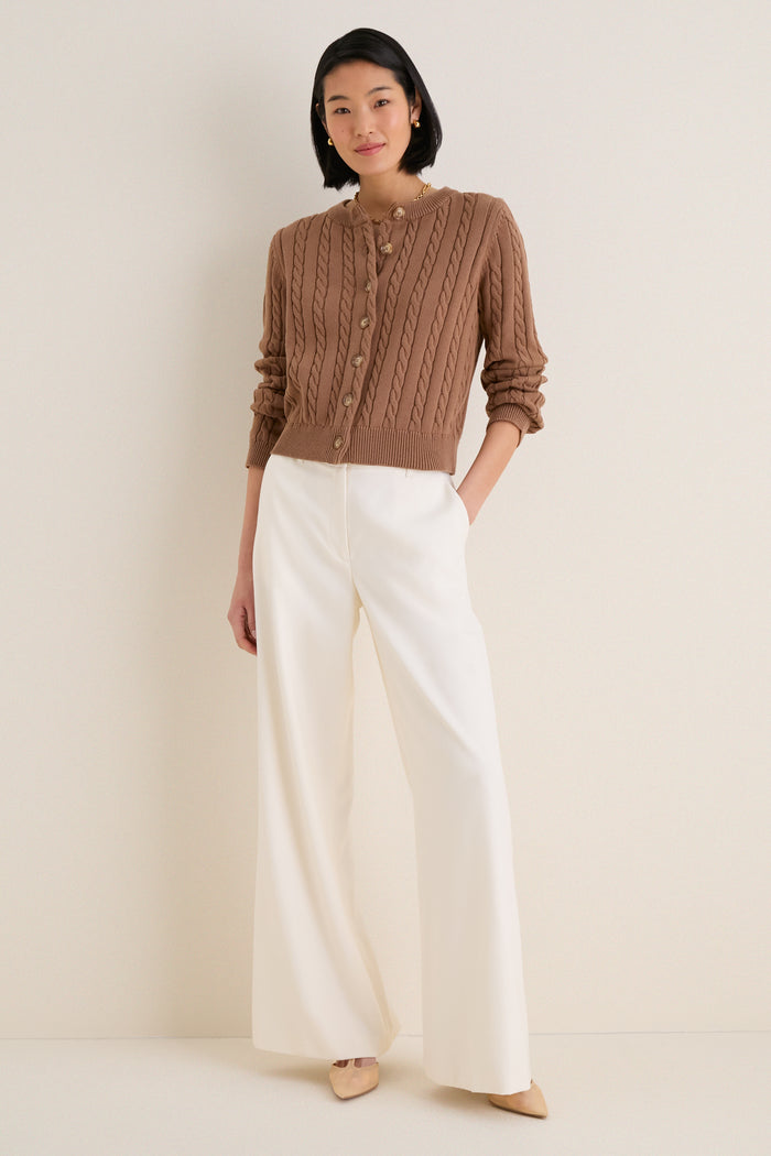 Mocha Cotton Cable Draper Cardigan