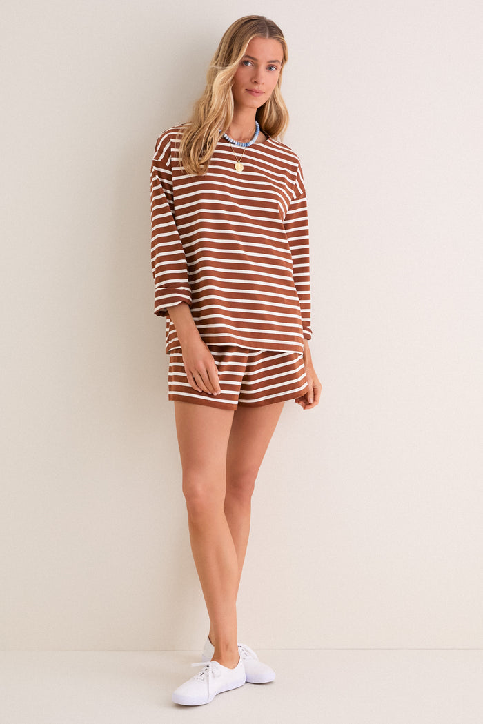 Mocha Stripe Knit Olympia Shorts