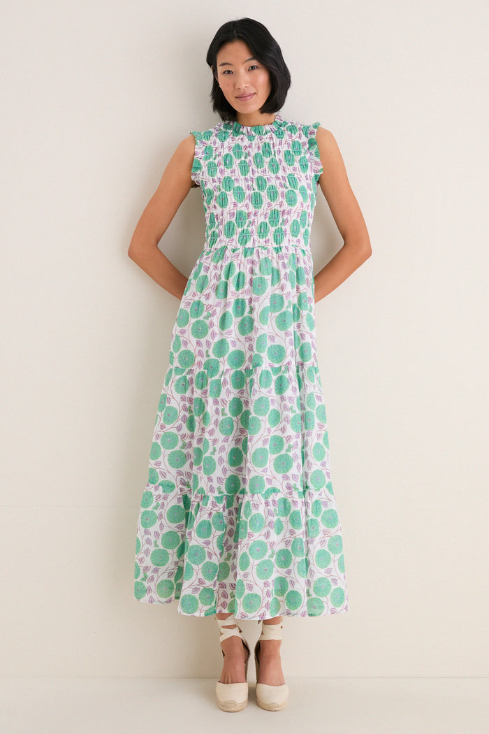 Monarch Green Sleeveless Smocked Maxi Dress