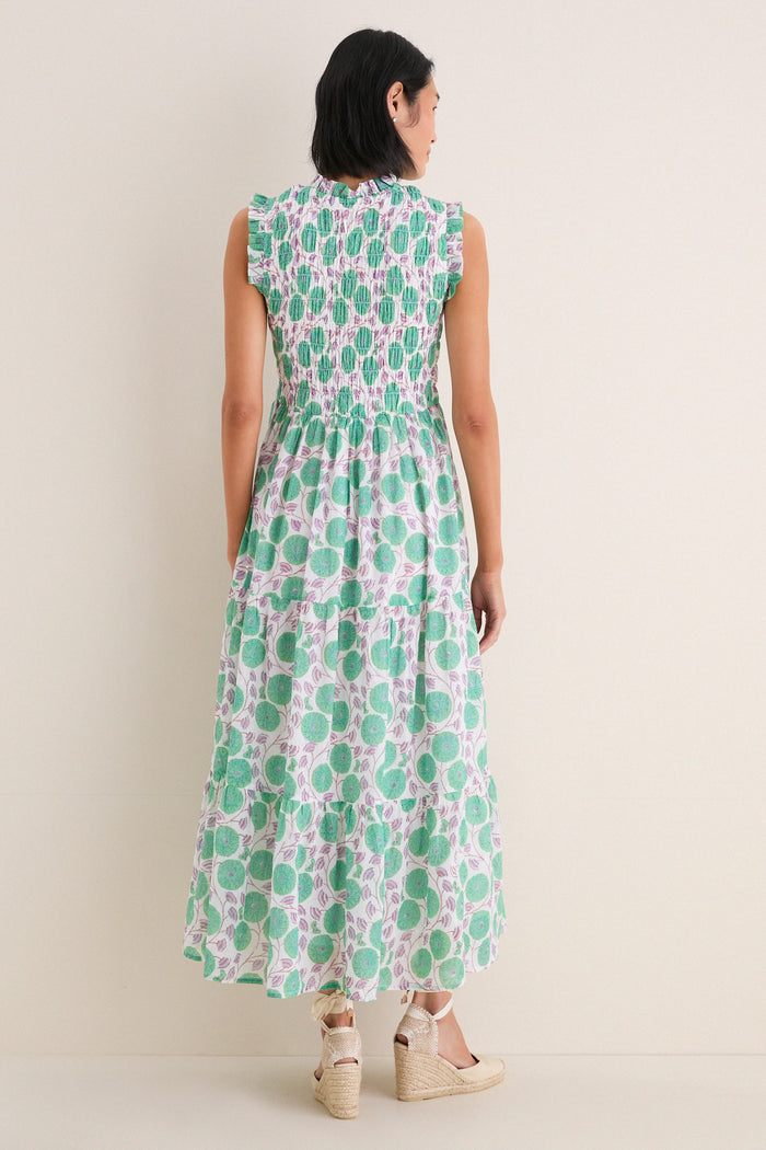 Monarch Green Sleeveless Smocked Maxi Dress