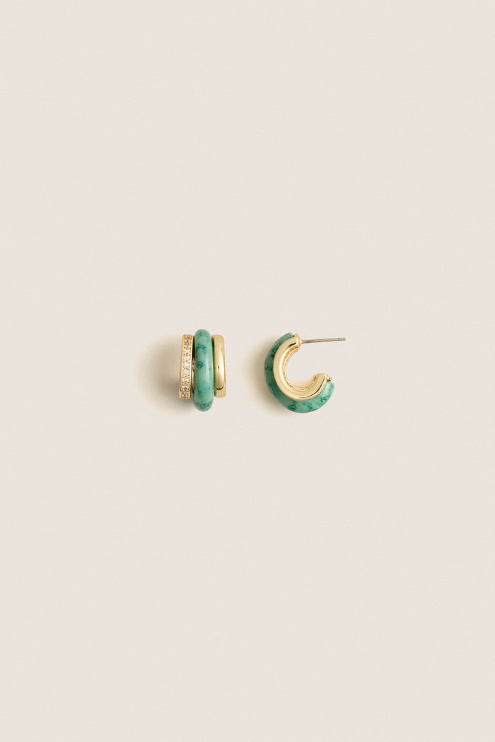 Moss Agate Semi Stone Combo Chubby Hoop Earrings
