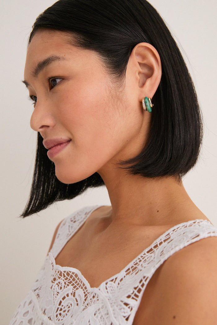 Moss Agate Semi Stone Combo Chubby Hoop Earrings