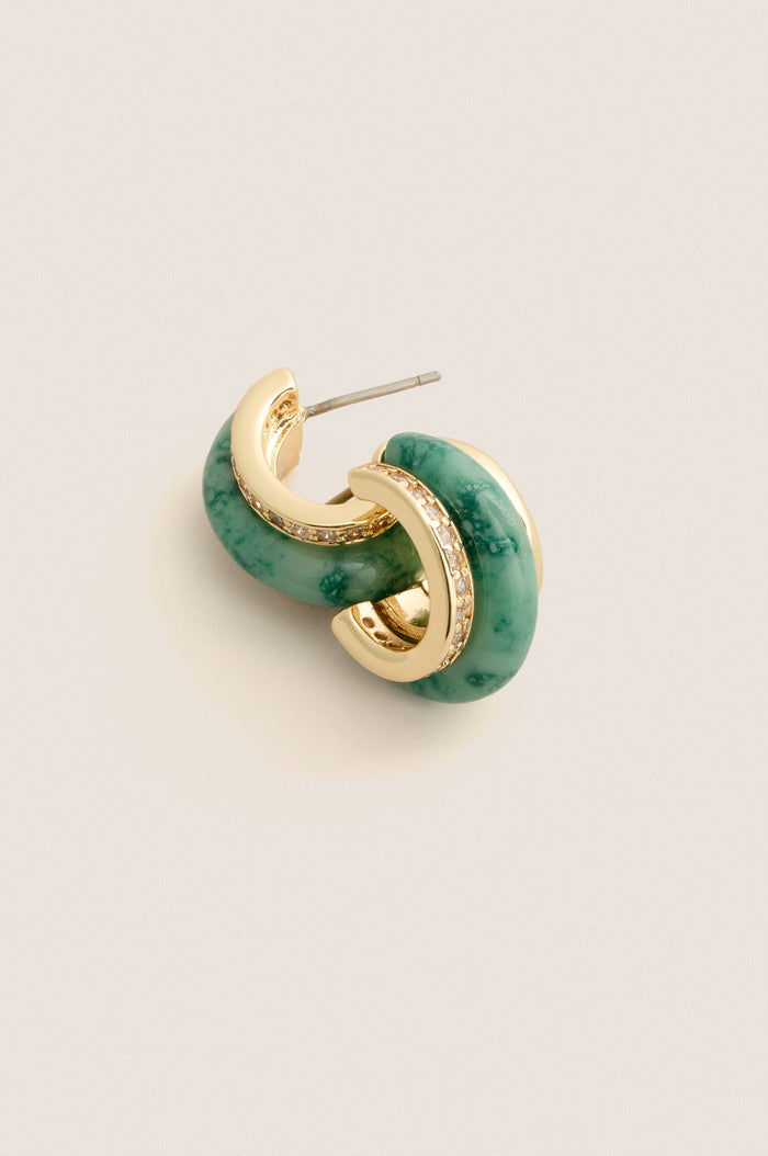 Moss Agate Semi Stone Combo Chubby Hoop Earrings