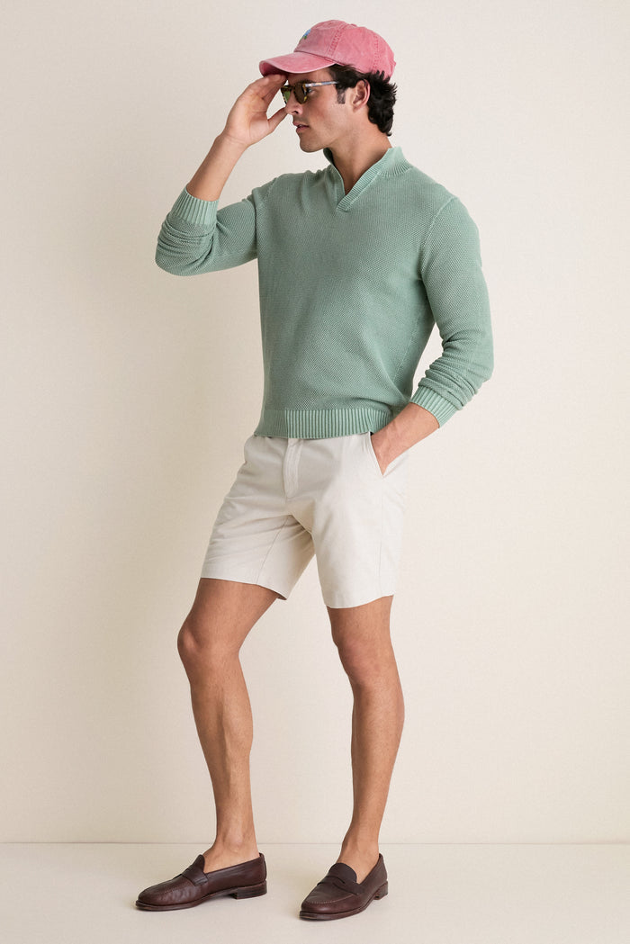 Moss Birdseye Cotton Split-Neck Sweater