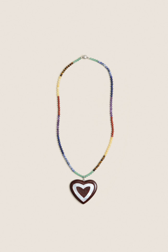 Multi Alma Necklace with rainbow acrylic beads and a dark heart pendant, offering a classic, effortless pop of color for a fun, high-end style.