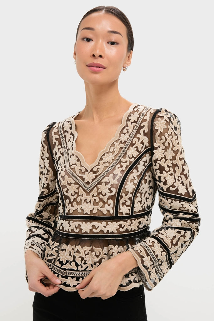 Multi Bea Embroidery Long Sleeve Top