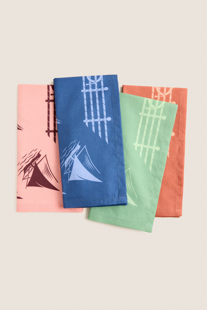 Multi Color Ships Printed Napkins Set of 4