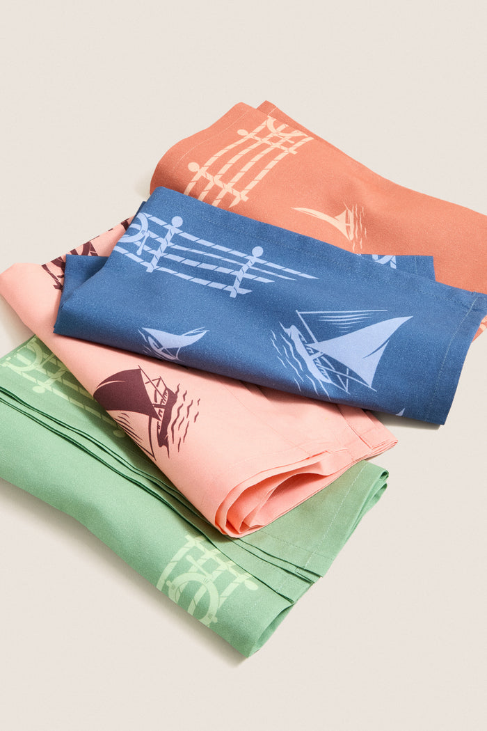 Multi Color Ships Printed Napkins Set of 4