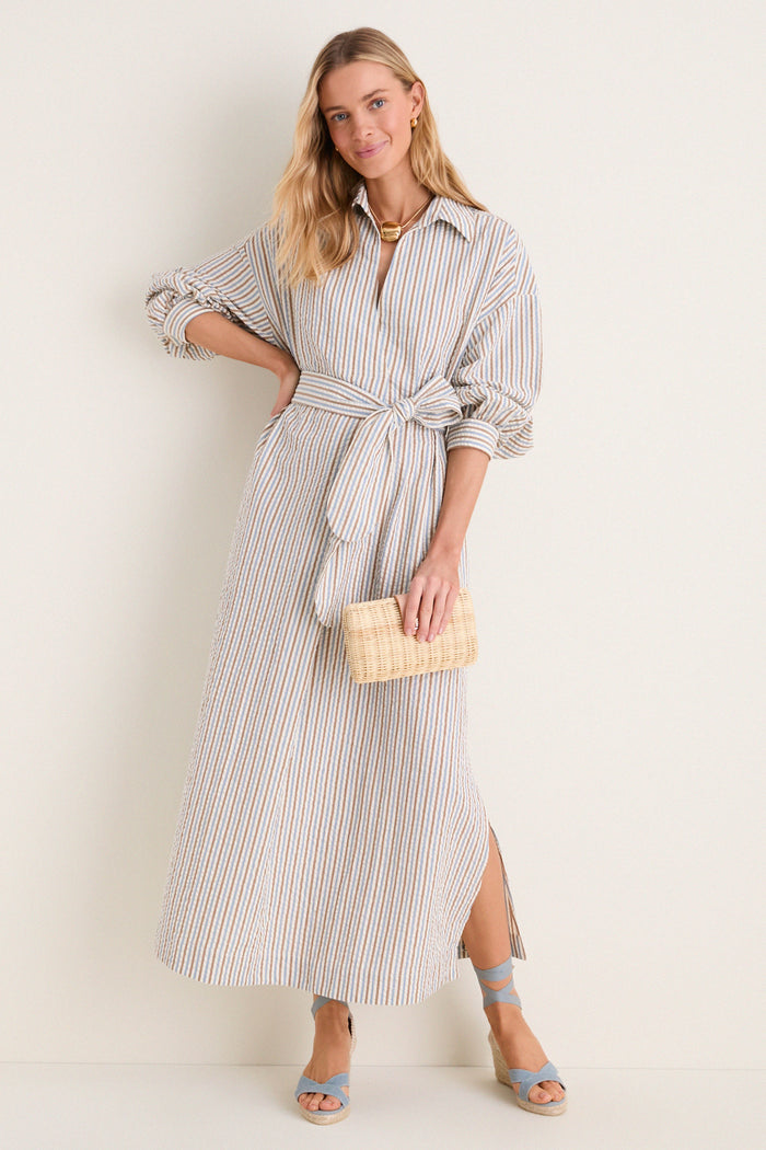 Multi Seersucker Annette Maxi Shirt Dress