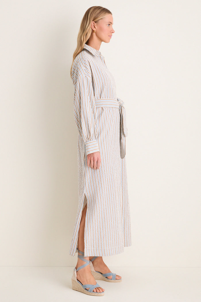 Multi Seersucker Annette Maxi Shirt Dress