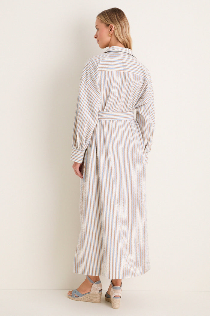 Multi Seersucker Annette Maxi Shirt Dress