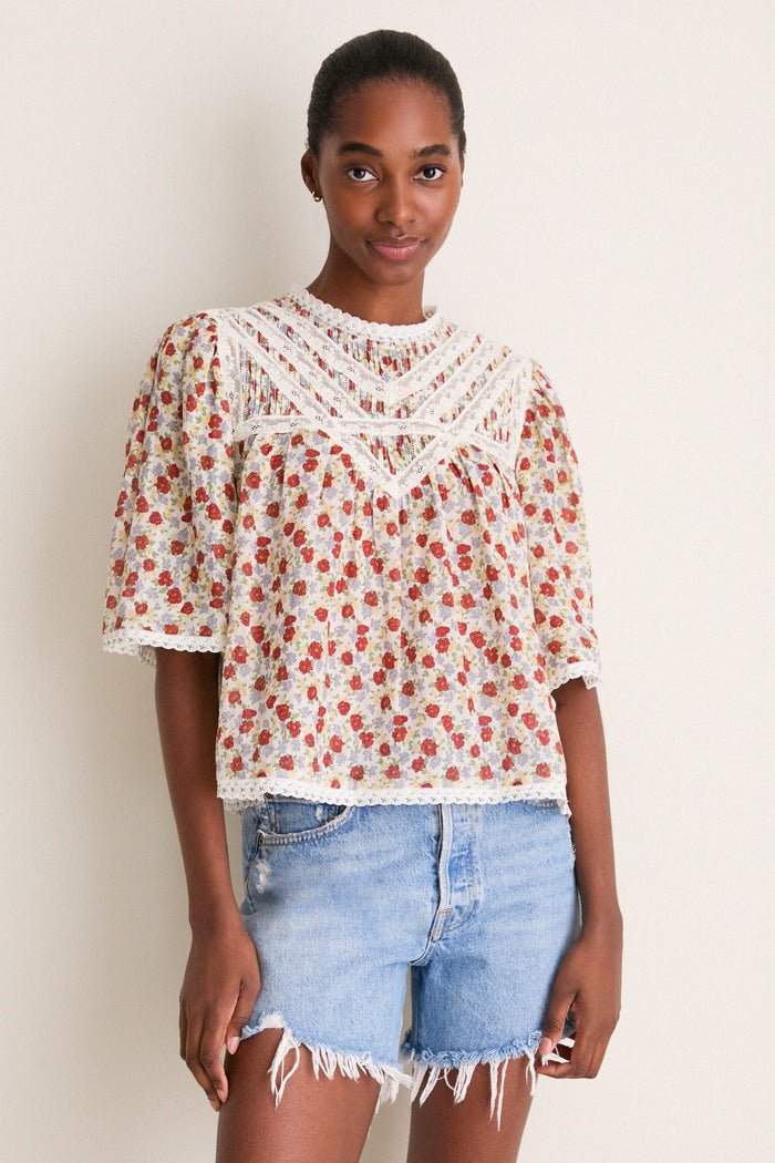 Multi Viera Print Short Sleeve Blouse