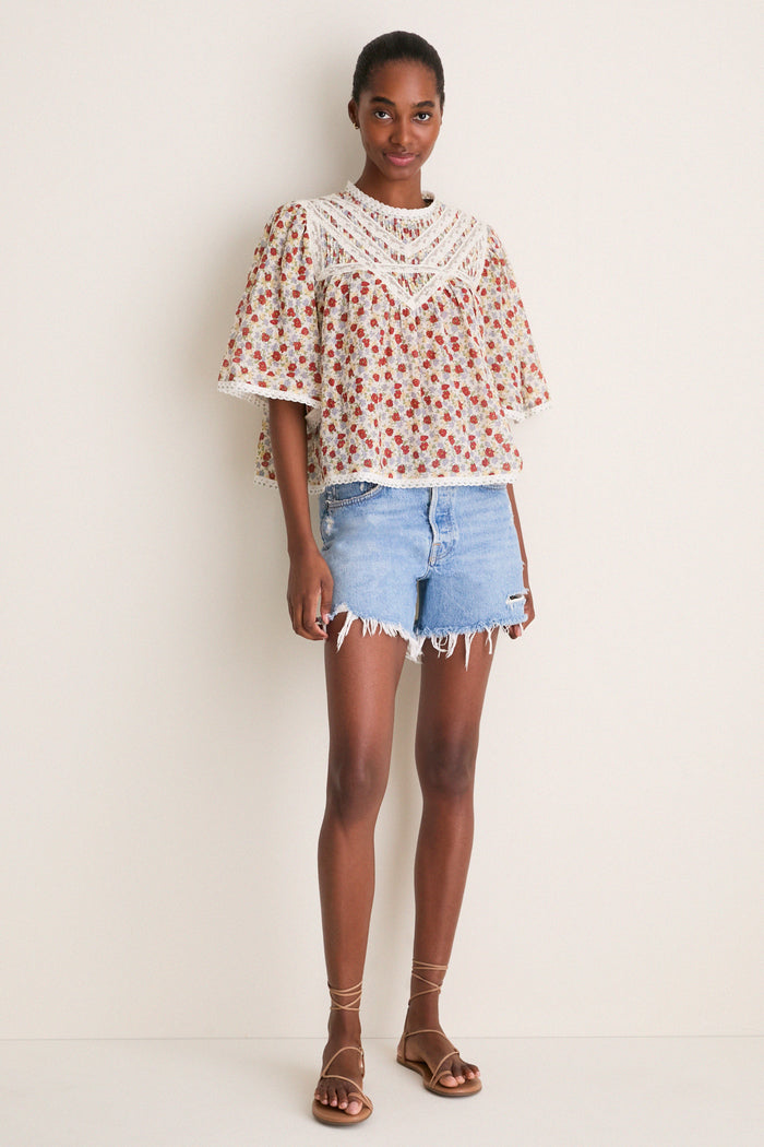 Multi Viera Print Short Sleeve Blouse
