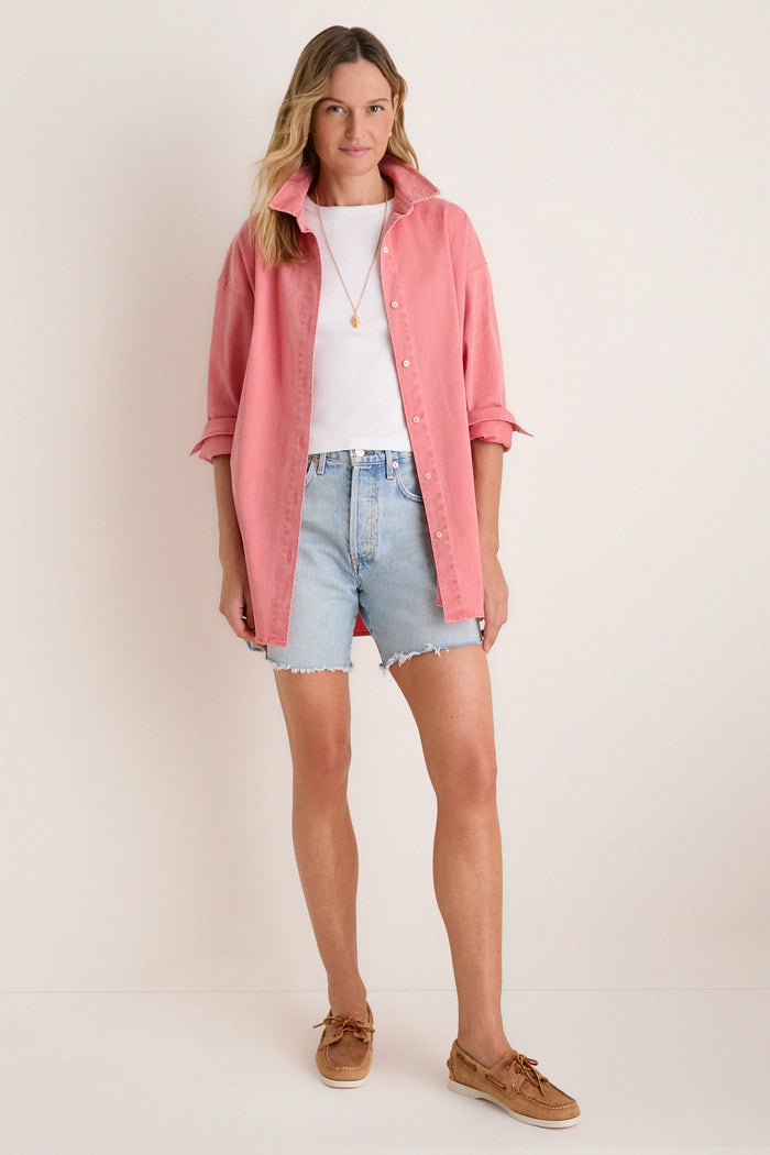 Nantucket Reds Stretch Twill Blane Boyfriend Button Down