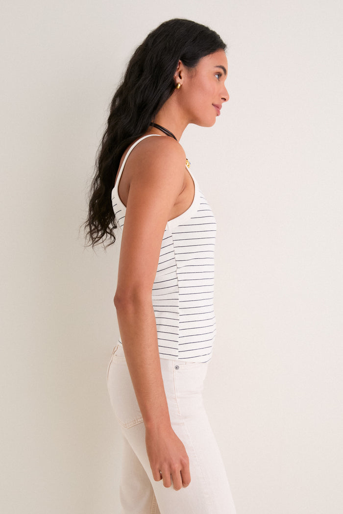 Natural and Midnight Nando Stripe Square Neck Tank