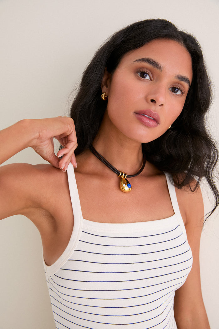 Natural and Midnight Nando Stripe Square Neck Tank