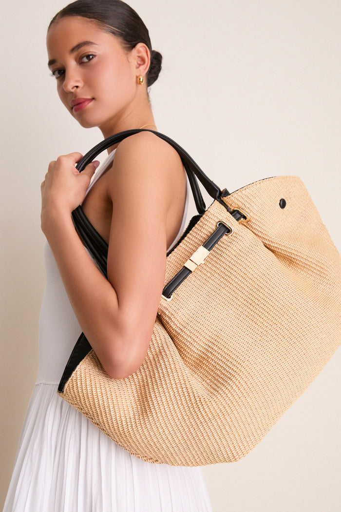 Natural Black Kaia Straw Tote