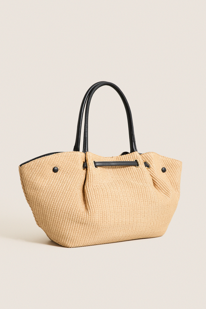 Natural Black Kaia Straw Tote