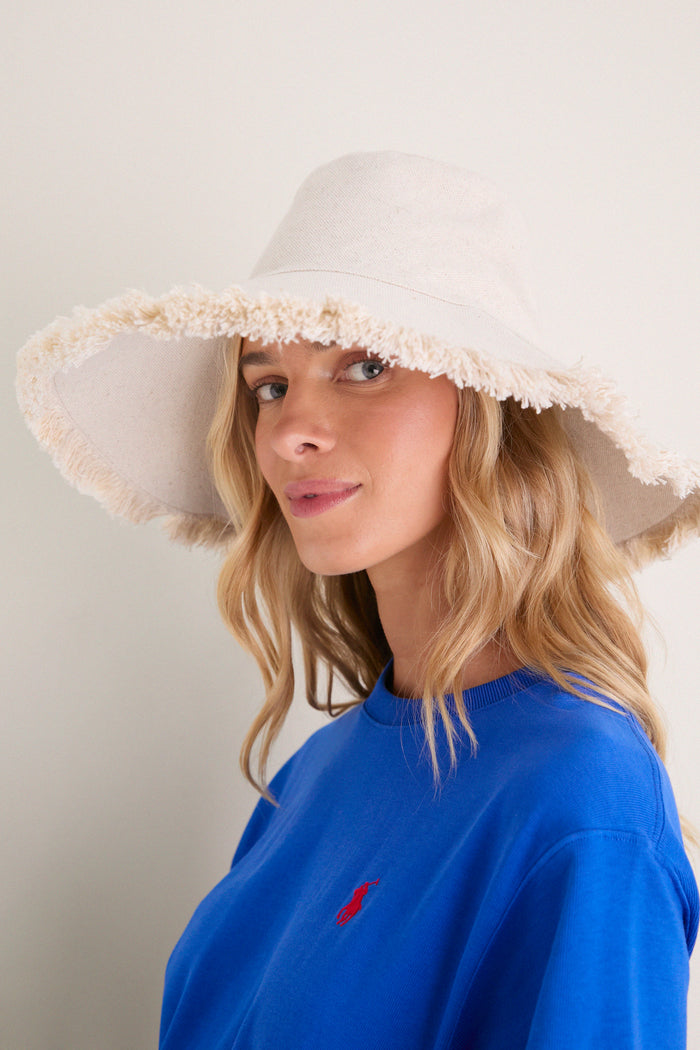 Natural Custom Fringed Canvas Packable Sunhat