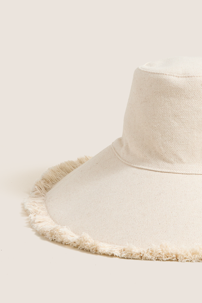 Natural Custom Fringed Canvas Packable Sunhat