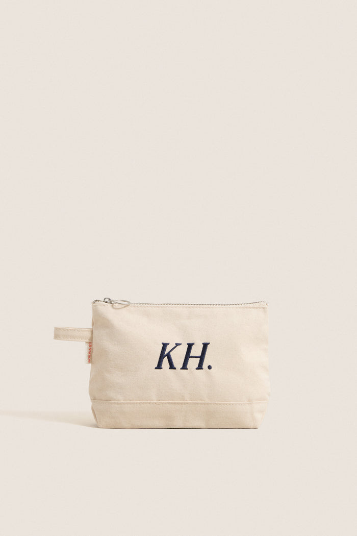Natural Monogrammed Canvas Make-Up Bag