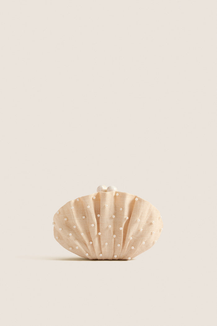 Natural Pearl Origami Scallop Clutch