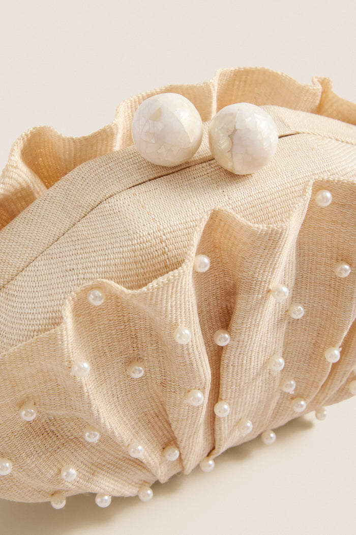 Natural Pearl Origami Scallop Clutch