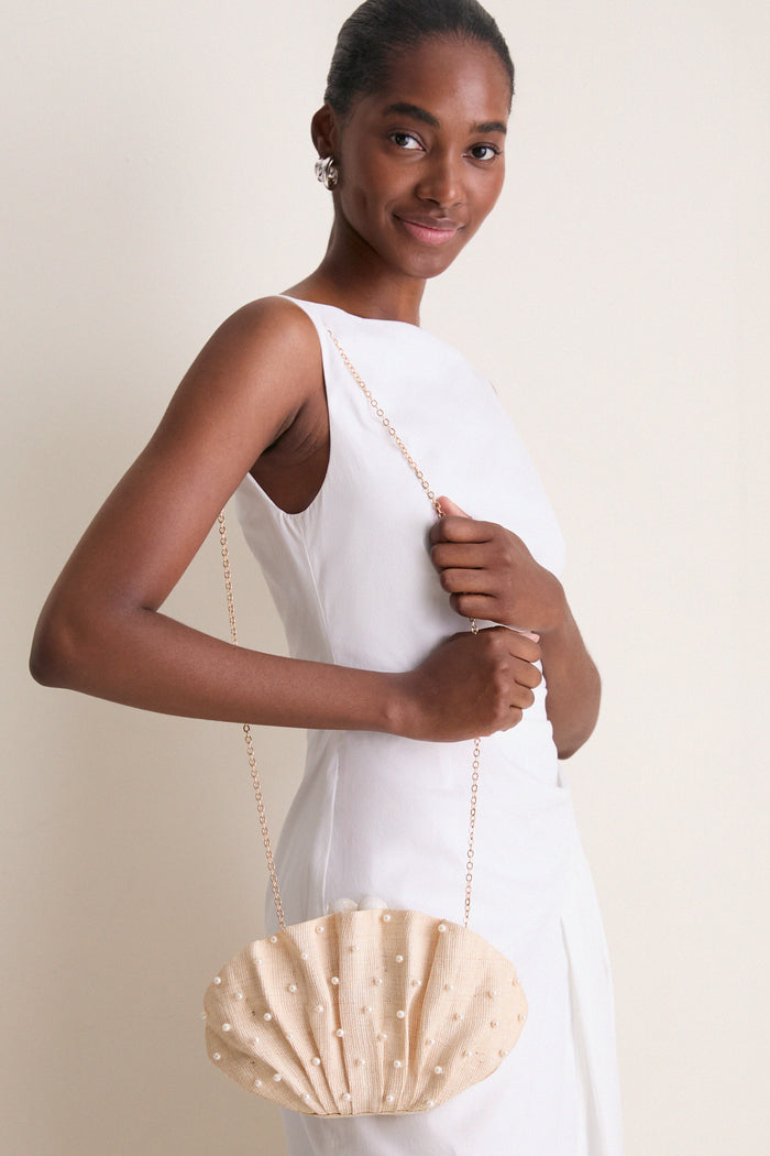 Natural Pearl Origami Scallop Clutch