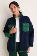 Navy and Green Fleece Lawrence Full Length Zip Up