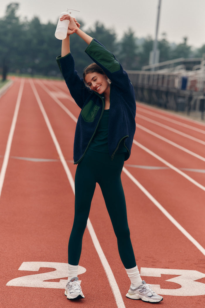 Navy and Green Fleece Lawrence Full Length Zip Up