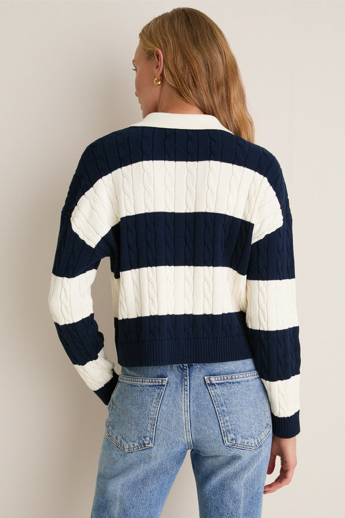 Navy and Ivory Cabled Huxley Polo