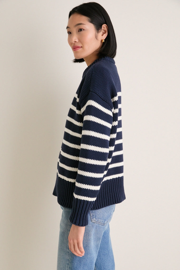 Navy and Ivory Stripe Cotton Cliff Crewneck