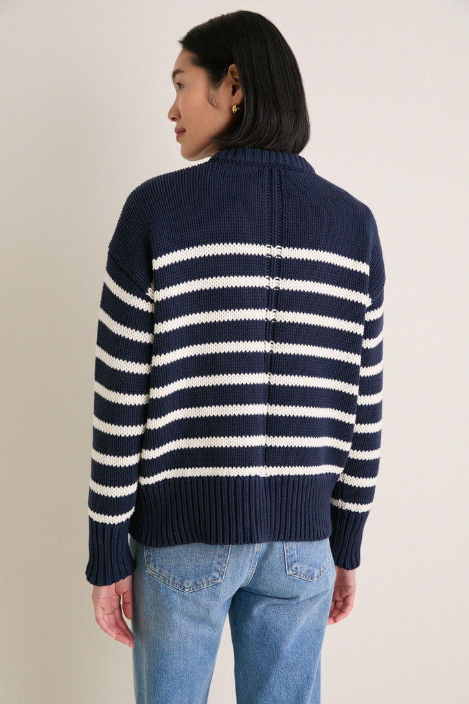 Navy and Ivory Stripe Cotton Cliff Crewneck