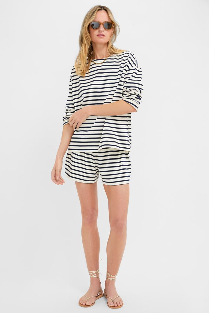 Navy and Ivory Stripe Knit Olympia Short