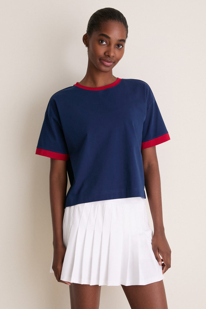Navy and Red Flo Performance Cotton Ringer Tee