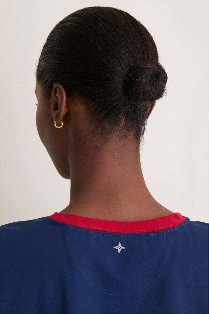 Navy and Red Flo Performance Cotton Ringer Tee