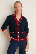 Navy and Red Washable Cashmere Charley Cardigan