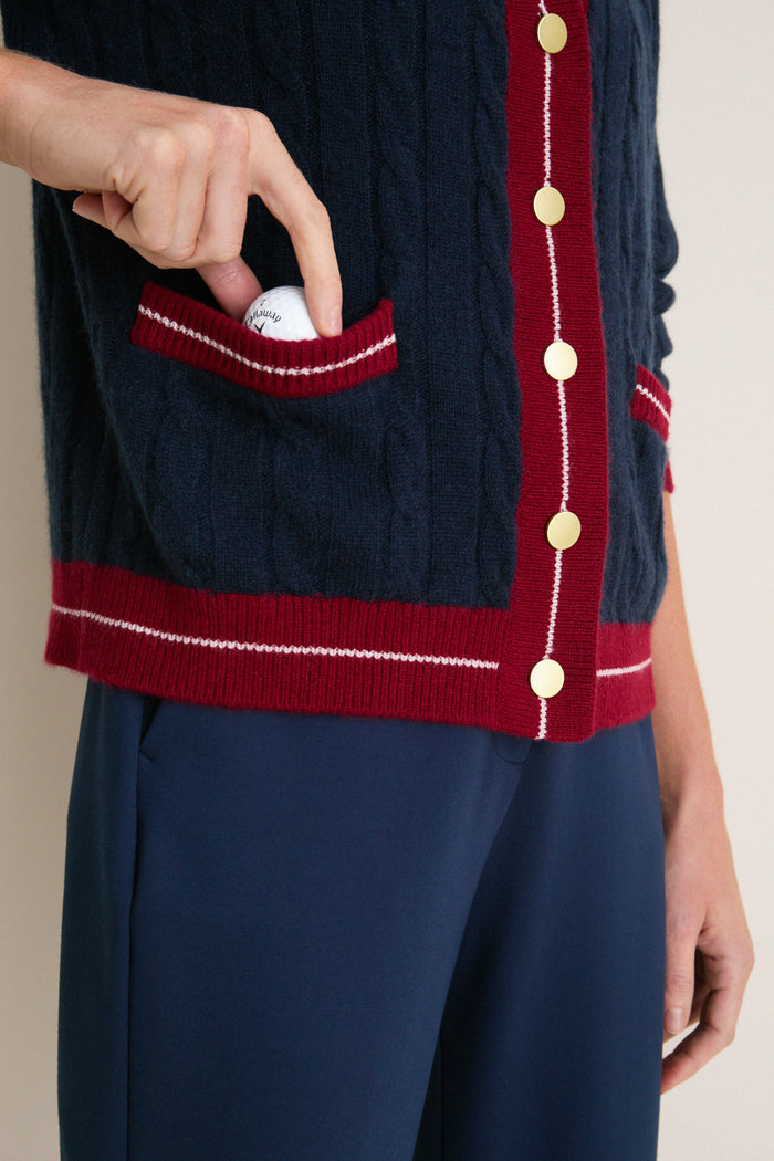 Navy and Red Washable Cashmere Charley Cardigan