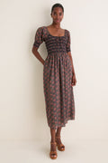 Navy and Rust Chrysanthemum Chintz Madeline Nap Dress