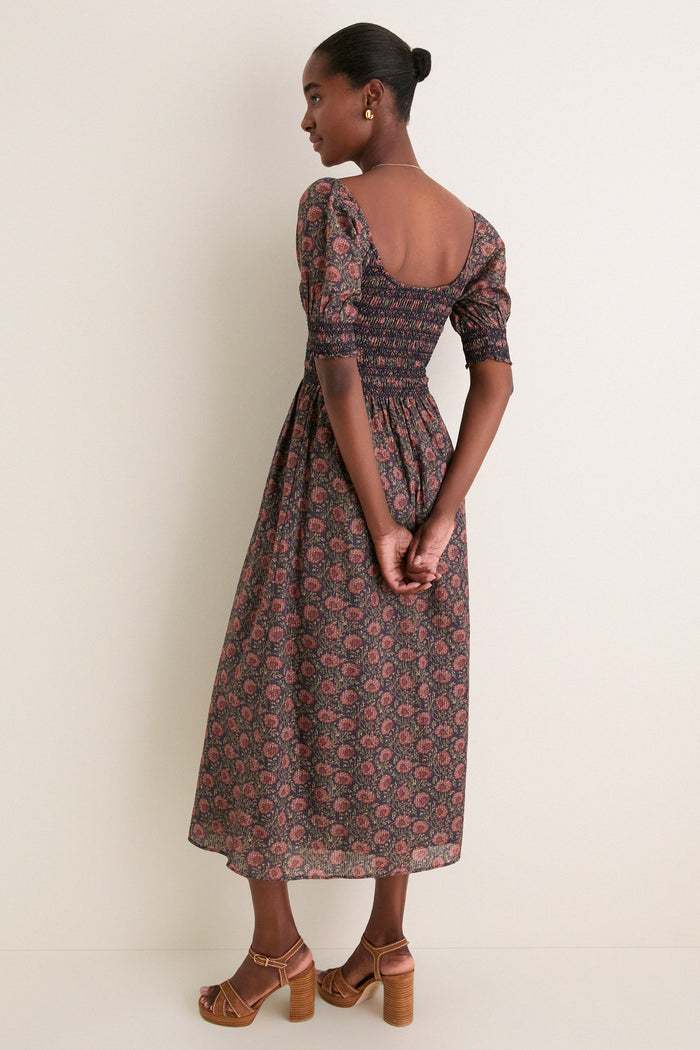 Navy and Rust Chrysanthemum Chintz Madeline Nap Dress