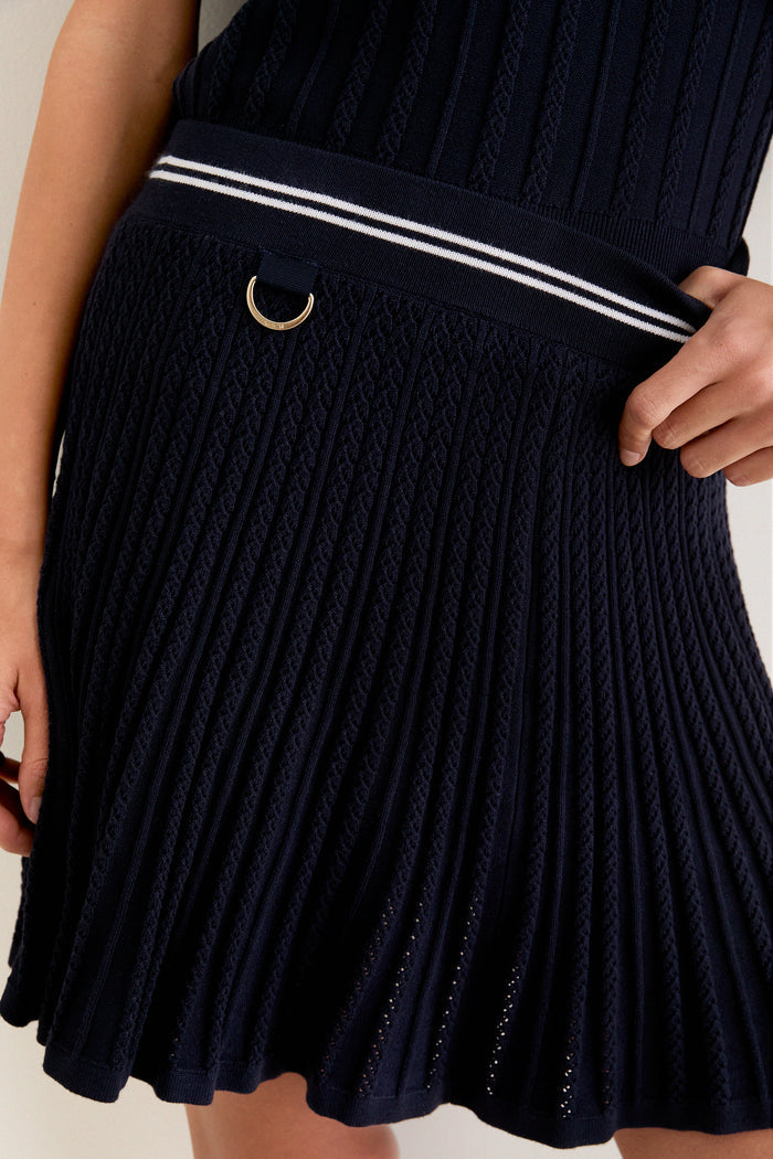 Navy and White 16.5 Inch Pointelle Knit Berg Skirt