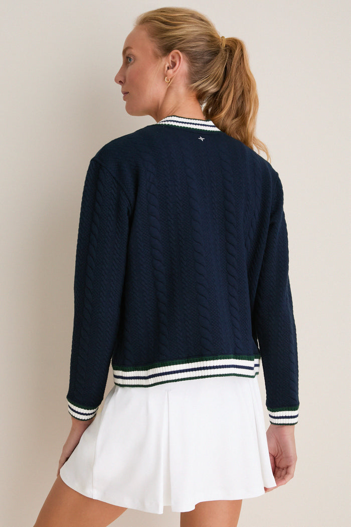 Navy and White Cable Charley Cardigan