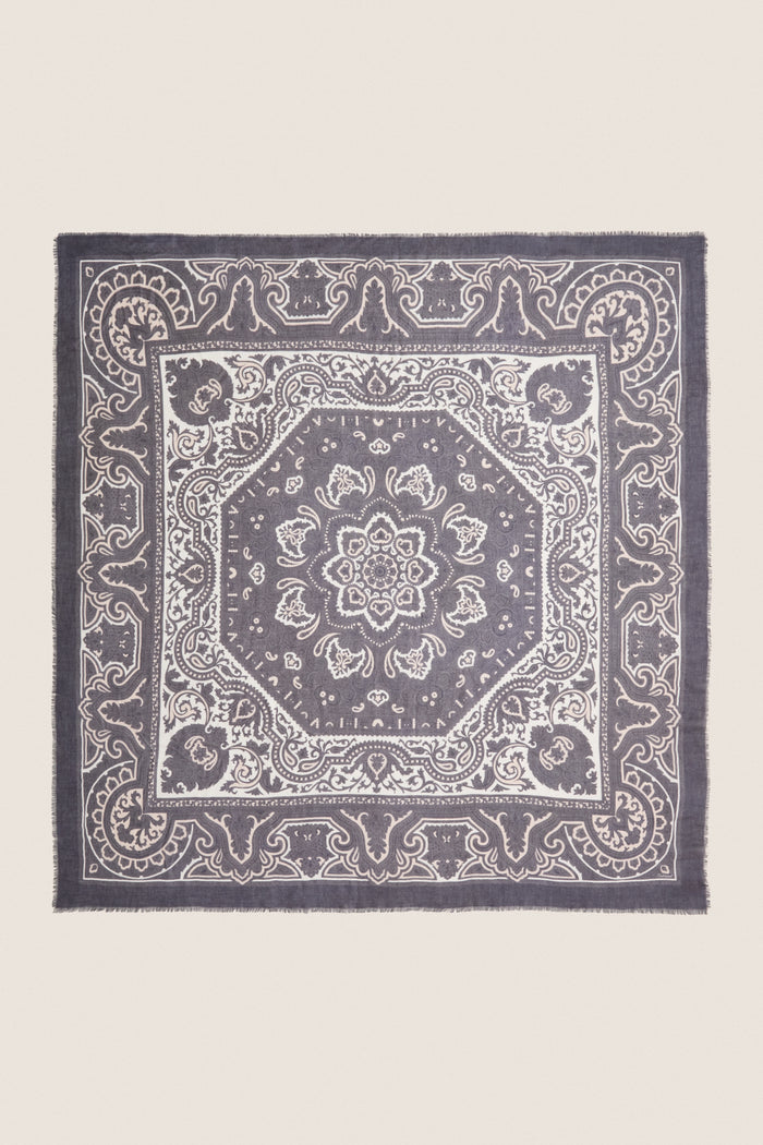 Navy Bandana Silk Cashmere Blend Large Scarf